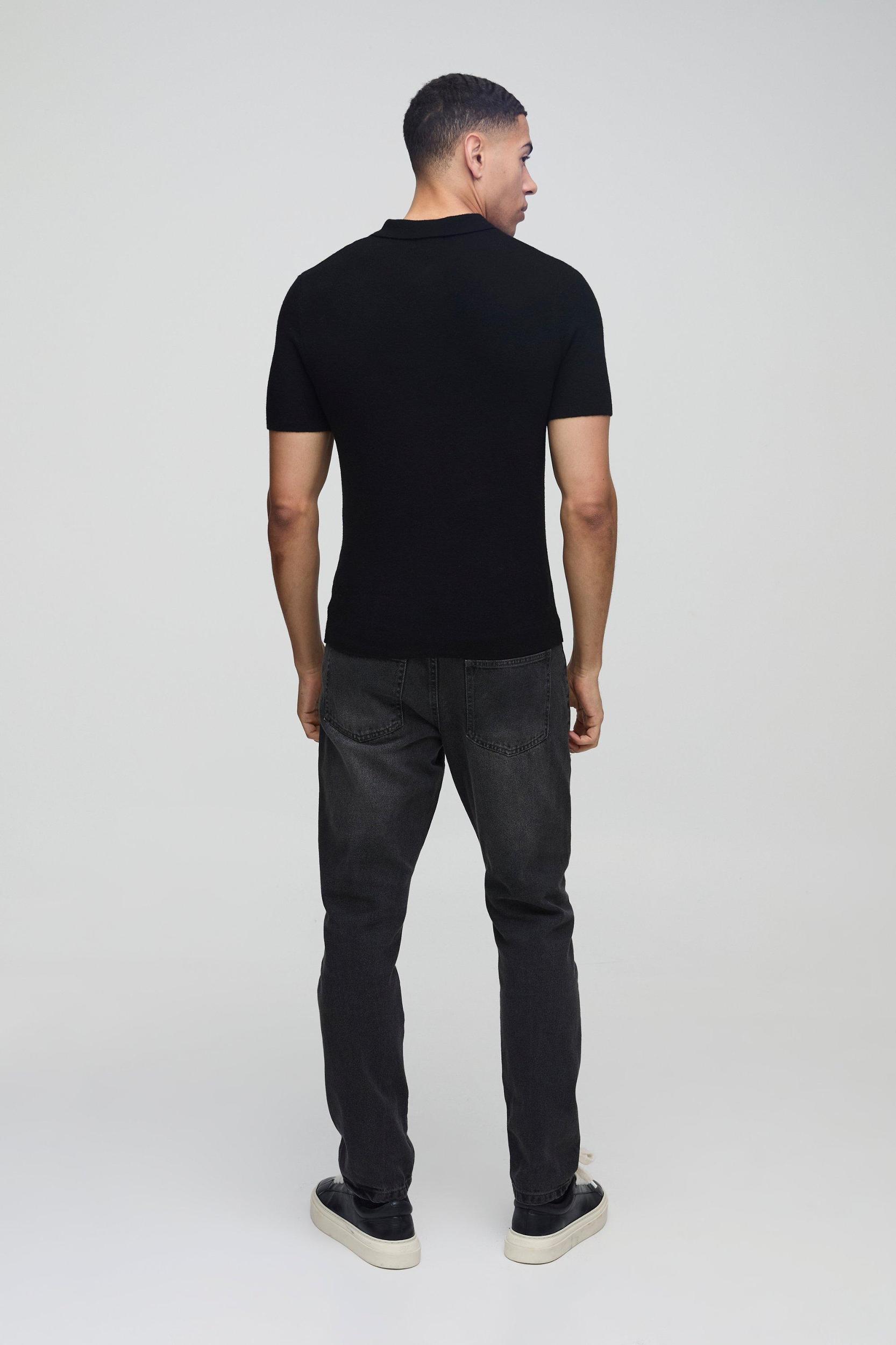 Muscle Fit Zip Neck Knitted Polo | boohooMAN USA Product Image