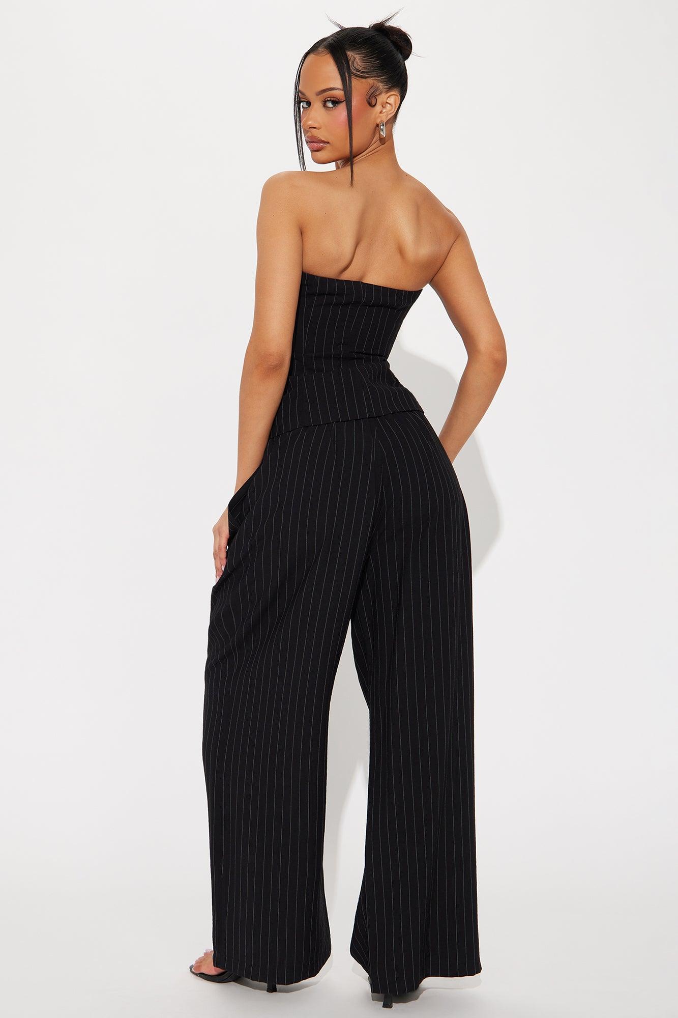 Layla Pinstripe Linen Pant Set - Black/combo Product Image