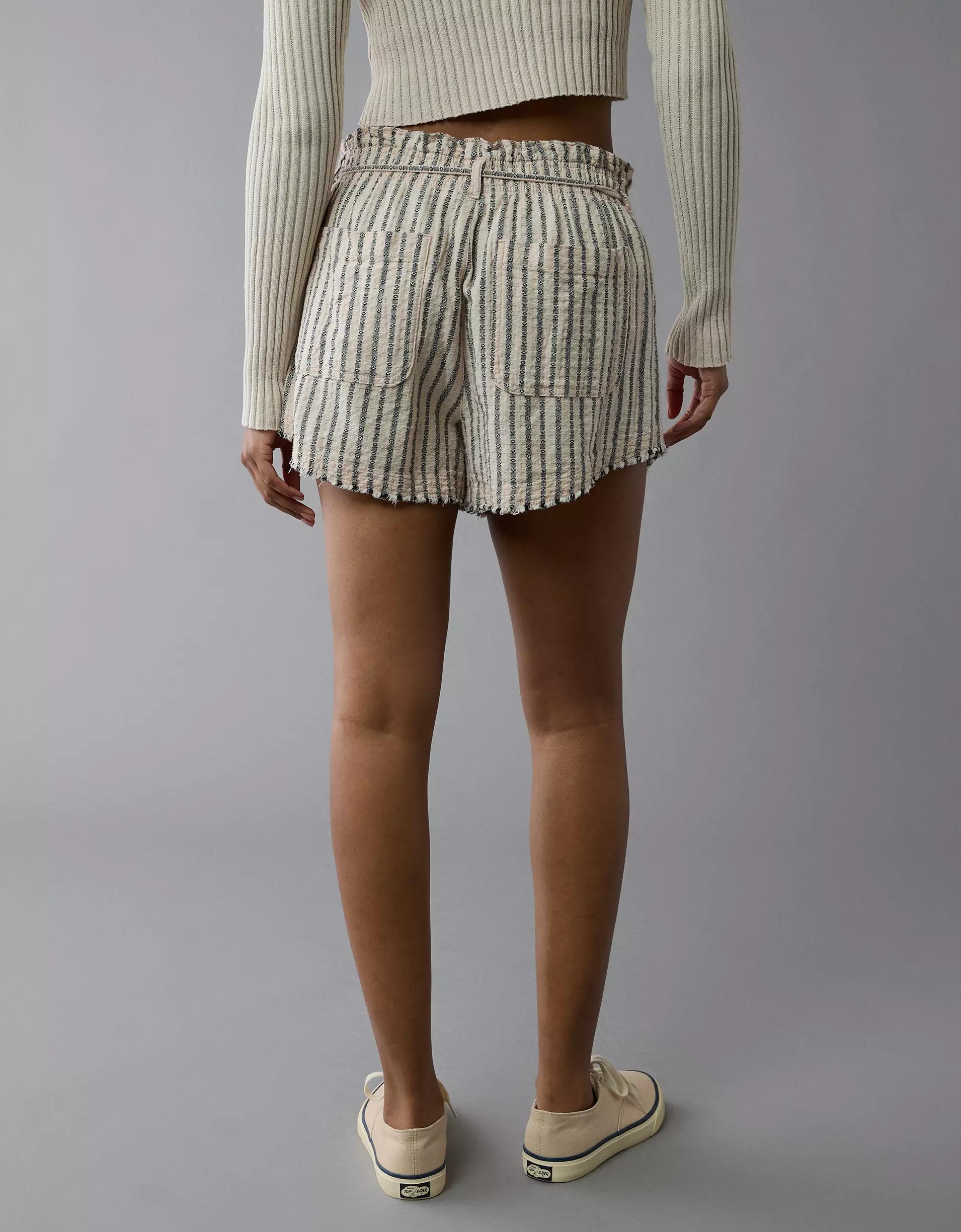 AE High-Waisted Paperbag Waist Striped Short Product Image