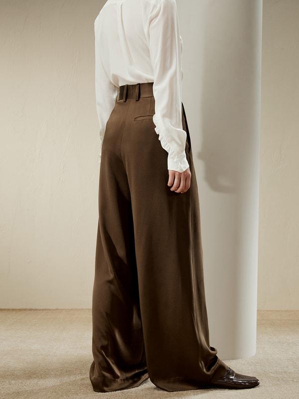 High-Waisted Wide Leg Dense Silk Pants Product Image