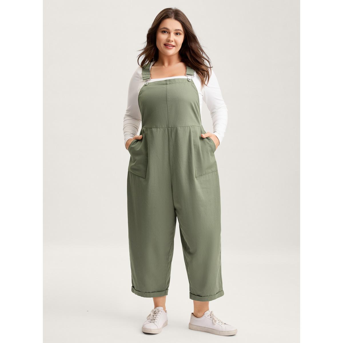 Plus Size Denimsage Pure Cotton Cuffed Hem Stretchy Waist Jumpsuit Women Leisure Sleeveless Non Casual Loose Jumpsuits BloomChic 28/5X Product Image