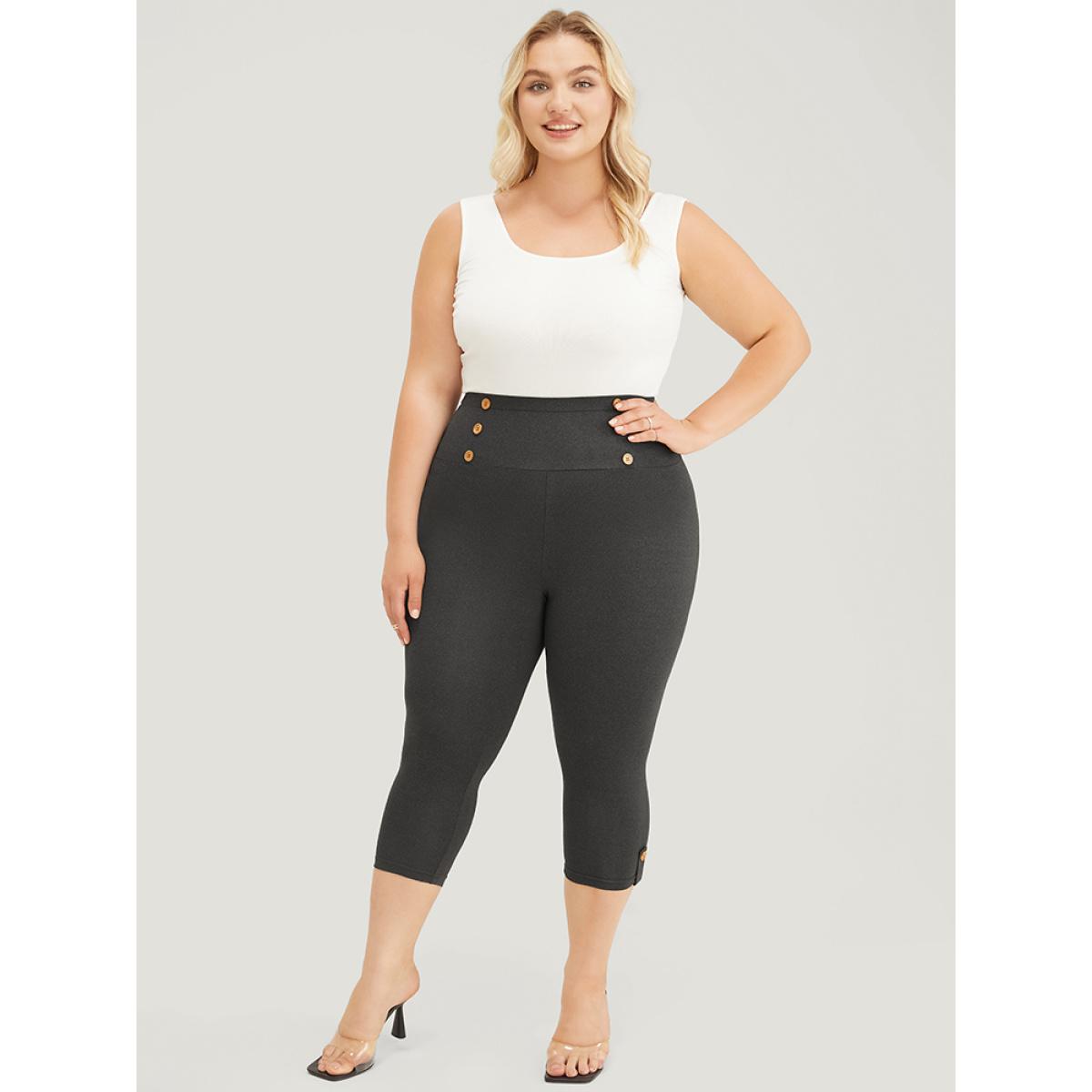 Plus Size Wideband Waist Skinny Button Detail Leggings Women DimGray Casual Medium stretch Skinny High Rise Dailywear Leggings BloomChic 10/M Product Image