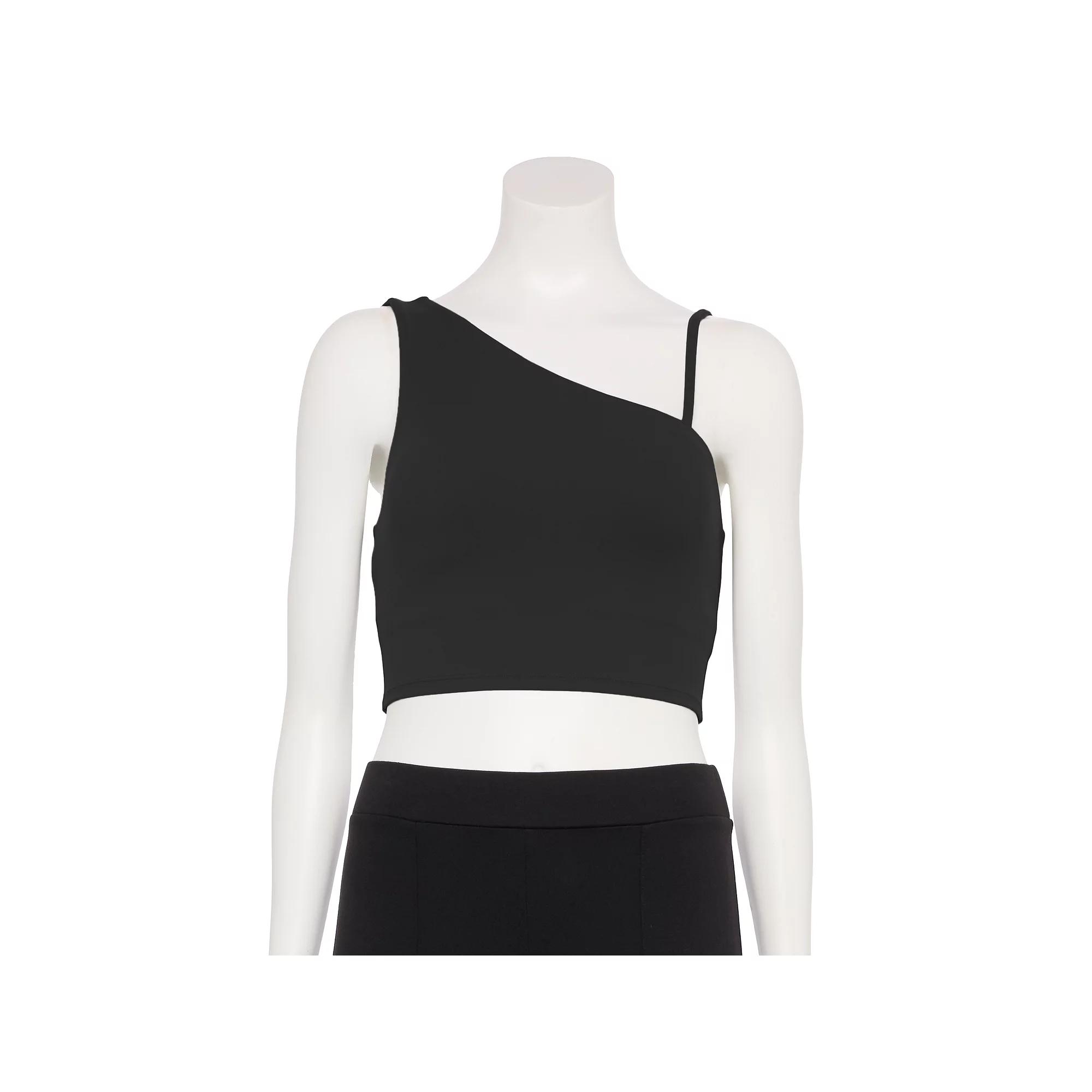 Women's FLX Affirmation One-Shoulder Crop Tank Top, Size: Large, Mineral Black Product Image