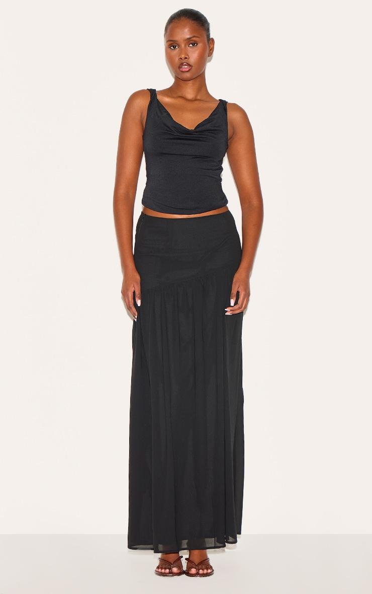 Black Asymmetric Drop Waist Maxi Skirt Product Image
