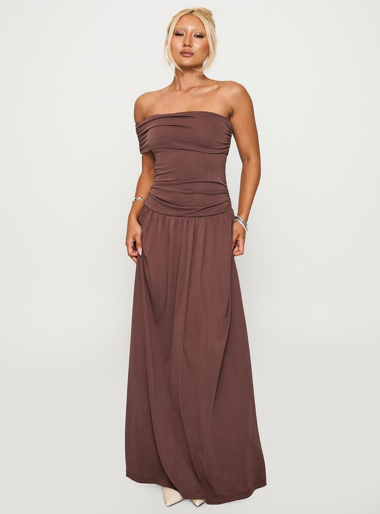 Decadence Strapless Maxi Dress Brown Product Image