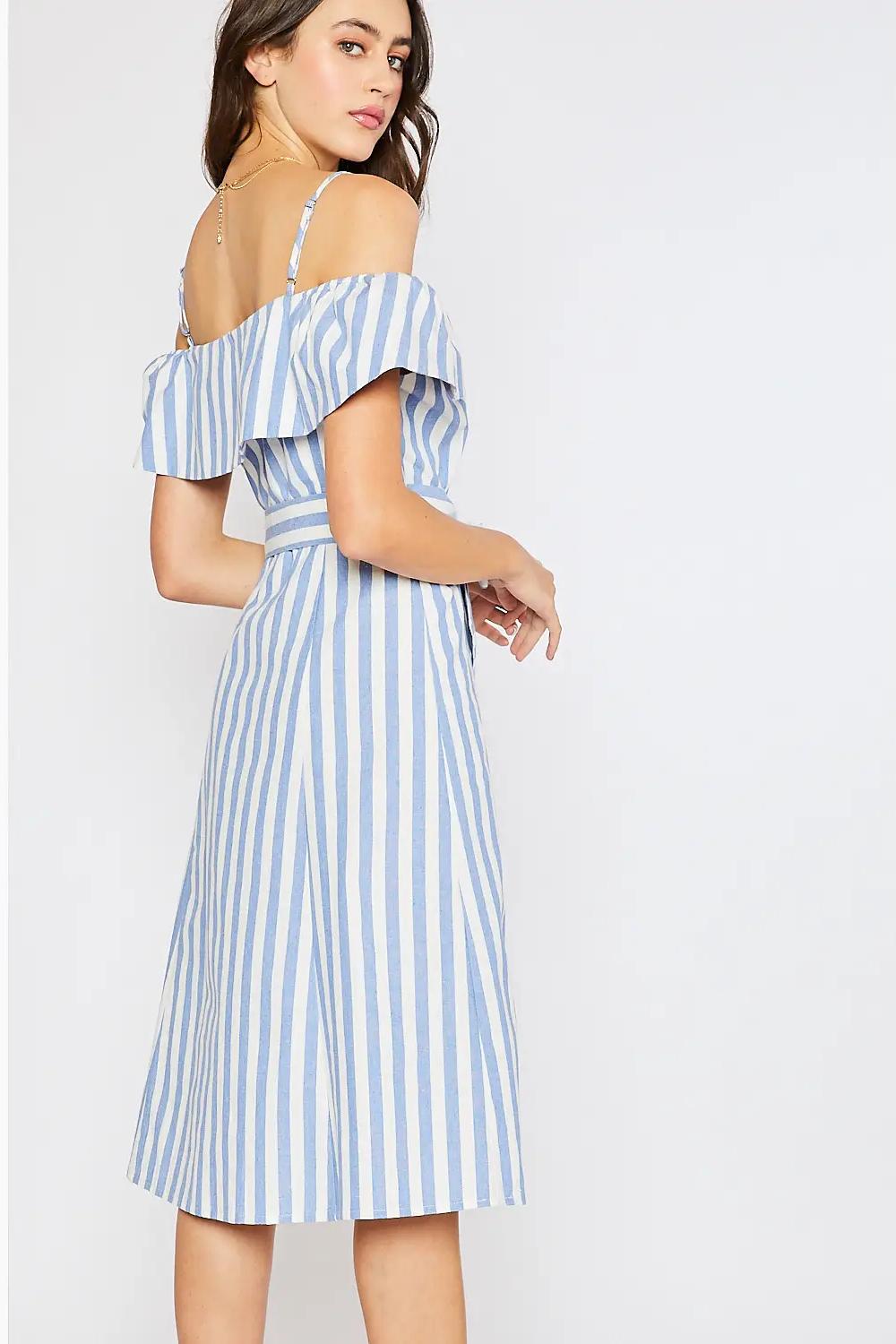 Blue Striped Buttons Dress Product Image