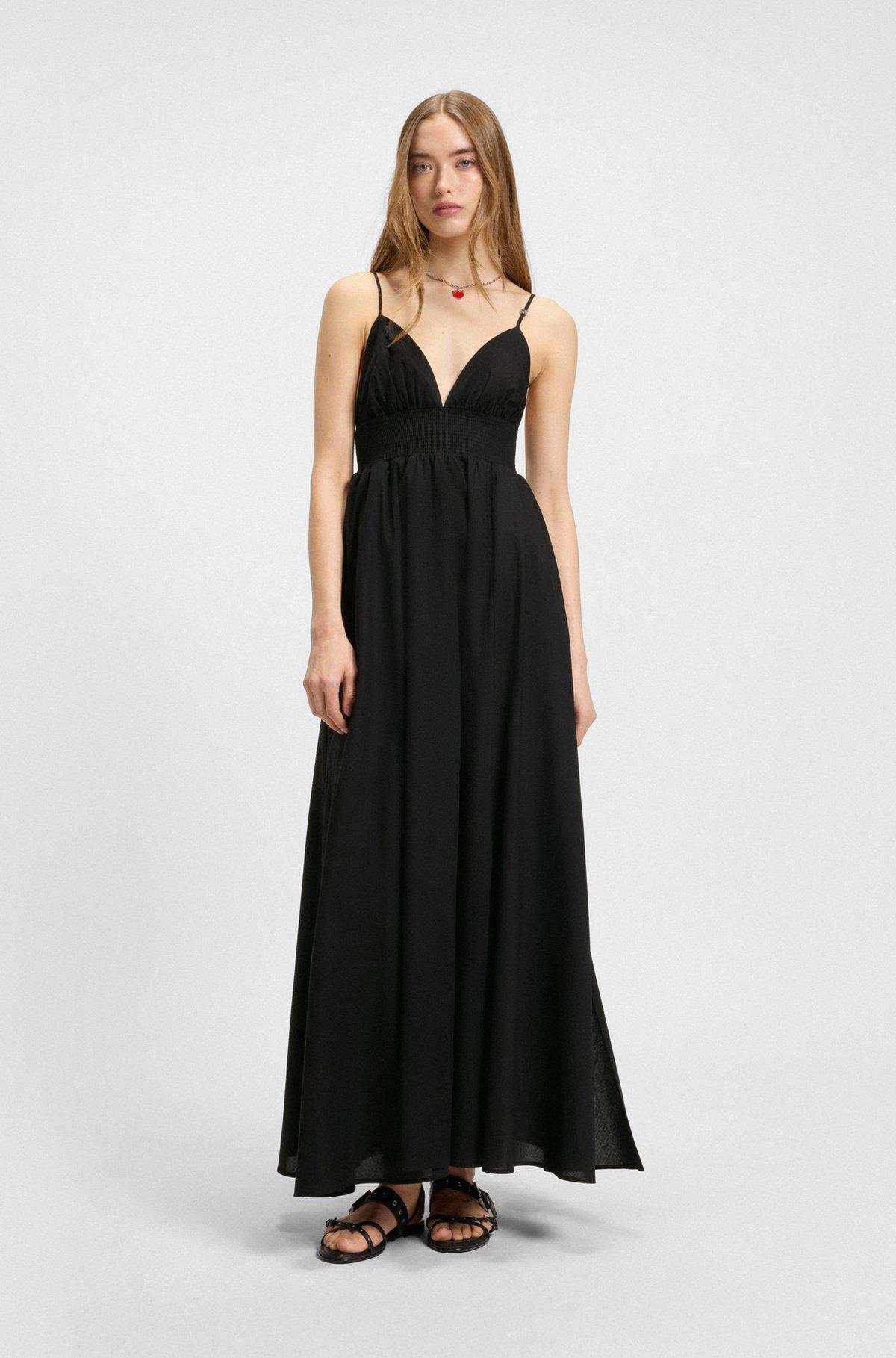 Strappy maxi dress in lightweight cotton with smocked trim Product Image