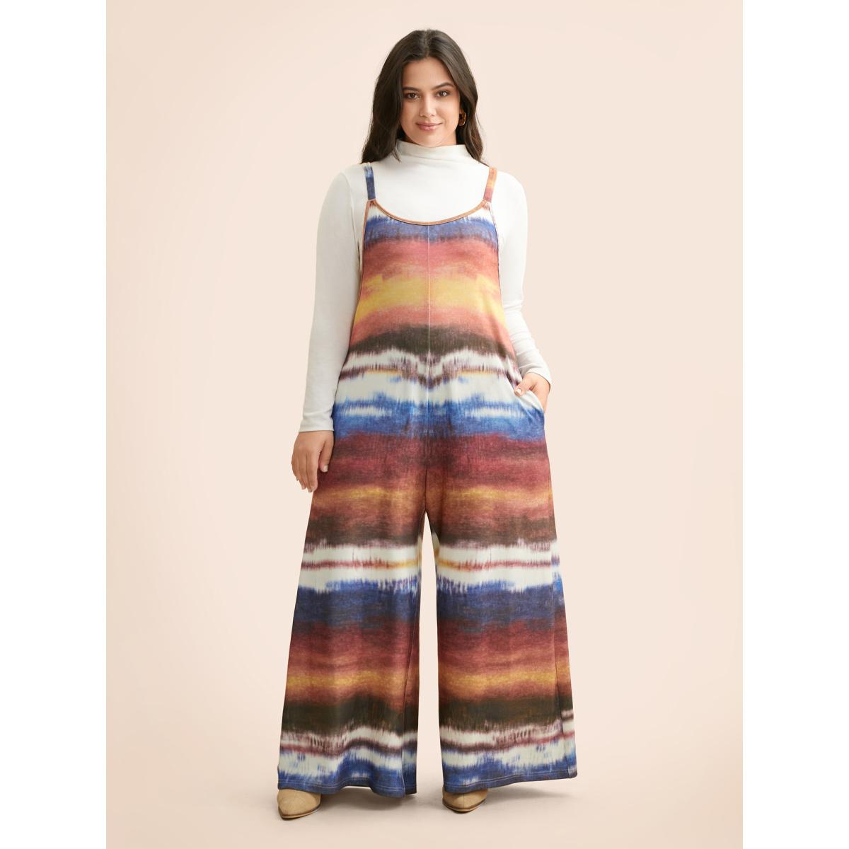 Plus Size Multicolor U Neck Gradient Dyeing Jumpsuit Women Casual Sleeveless U-neck Everyday Loose Jumpsuits BloomChic 14-16/1X Product Image