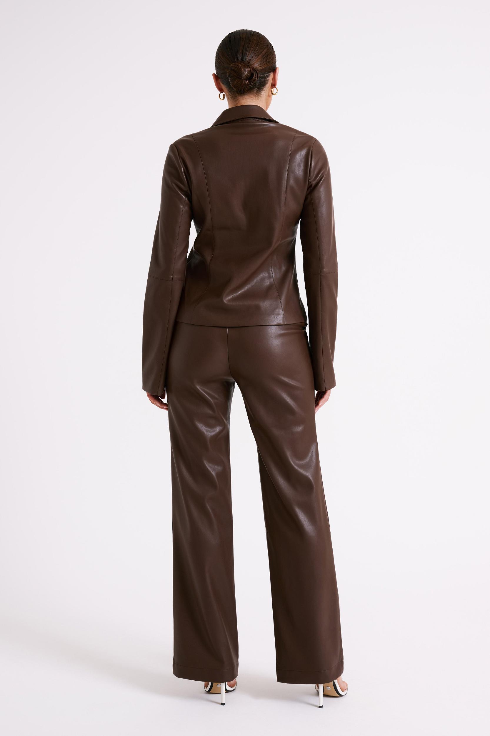 Toni Faux Leather Wide Leg Pant - Dark Brown Product Image