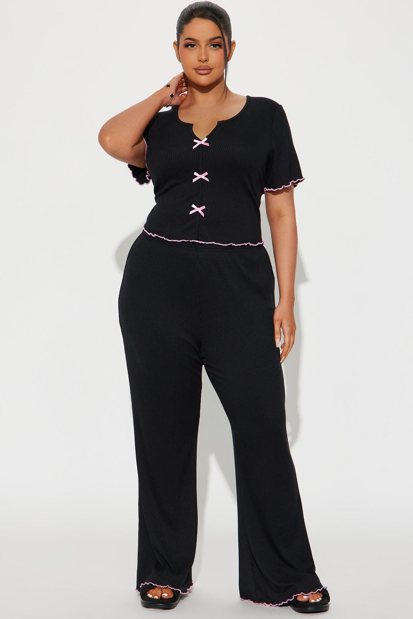 Cute As Ever Ribbed PJ Pant Set - Black Product Image