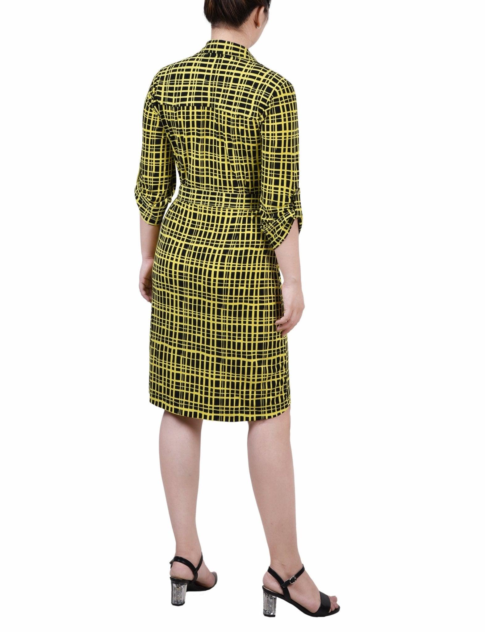 Golden Viewbox Belted Roll Tab Zip Front Shirtdress - Petite Product Image