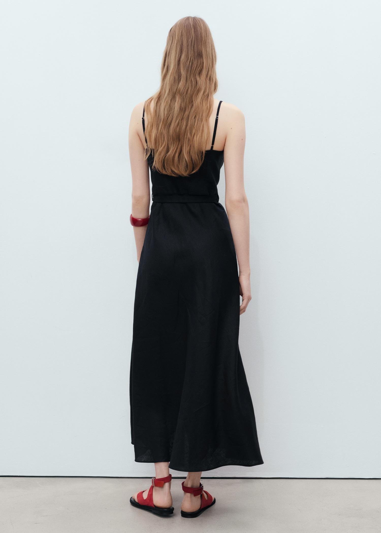 Bow linen-blend dress - Women | MANGO USA Product Image