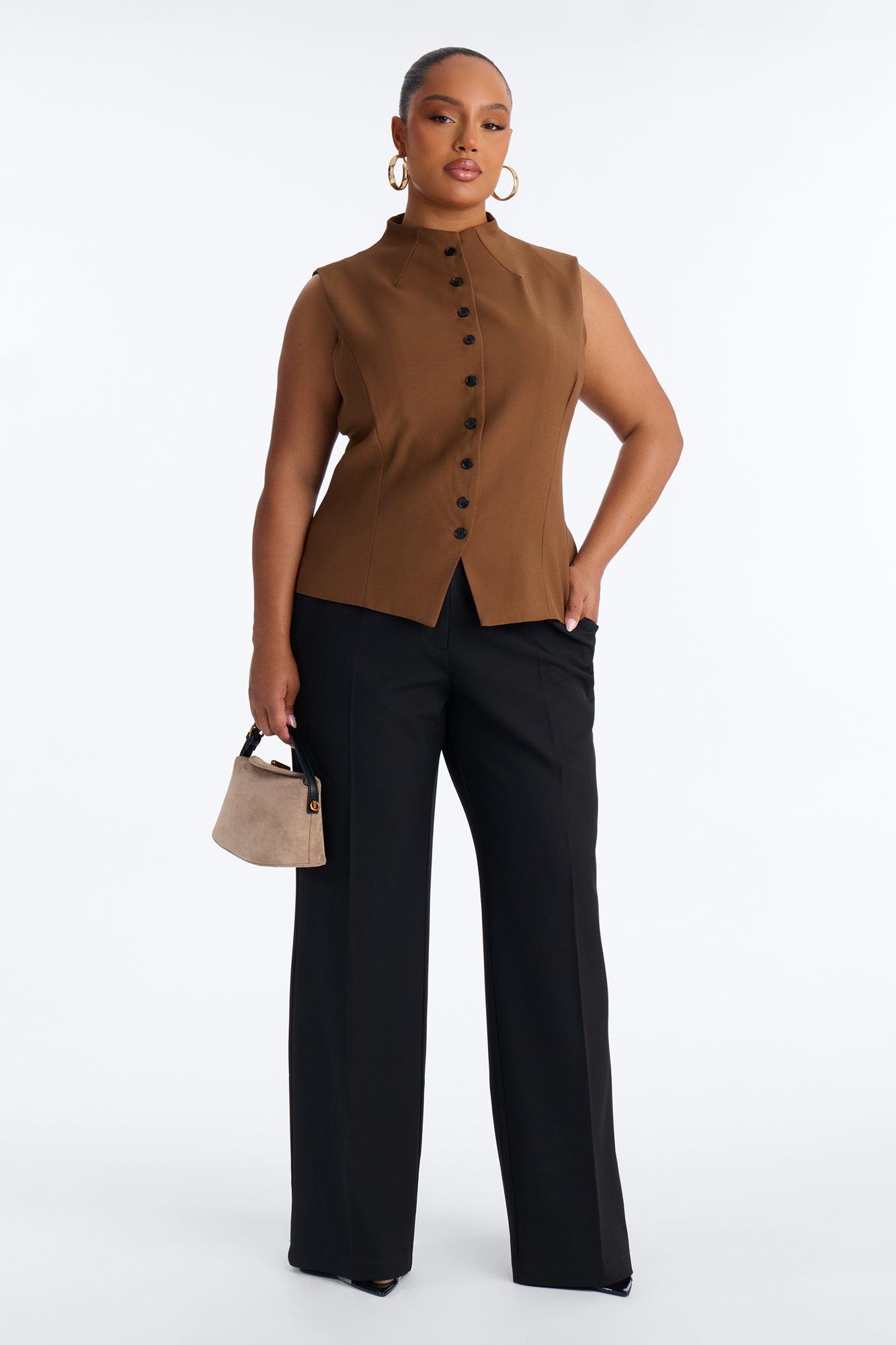 Lana Mock Neck Twill Top - Mocha Female Product Image