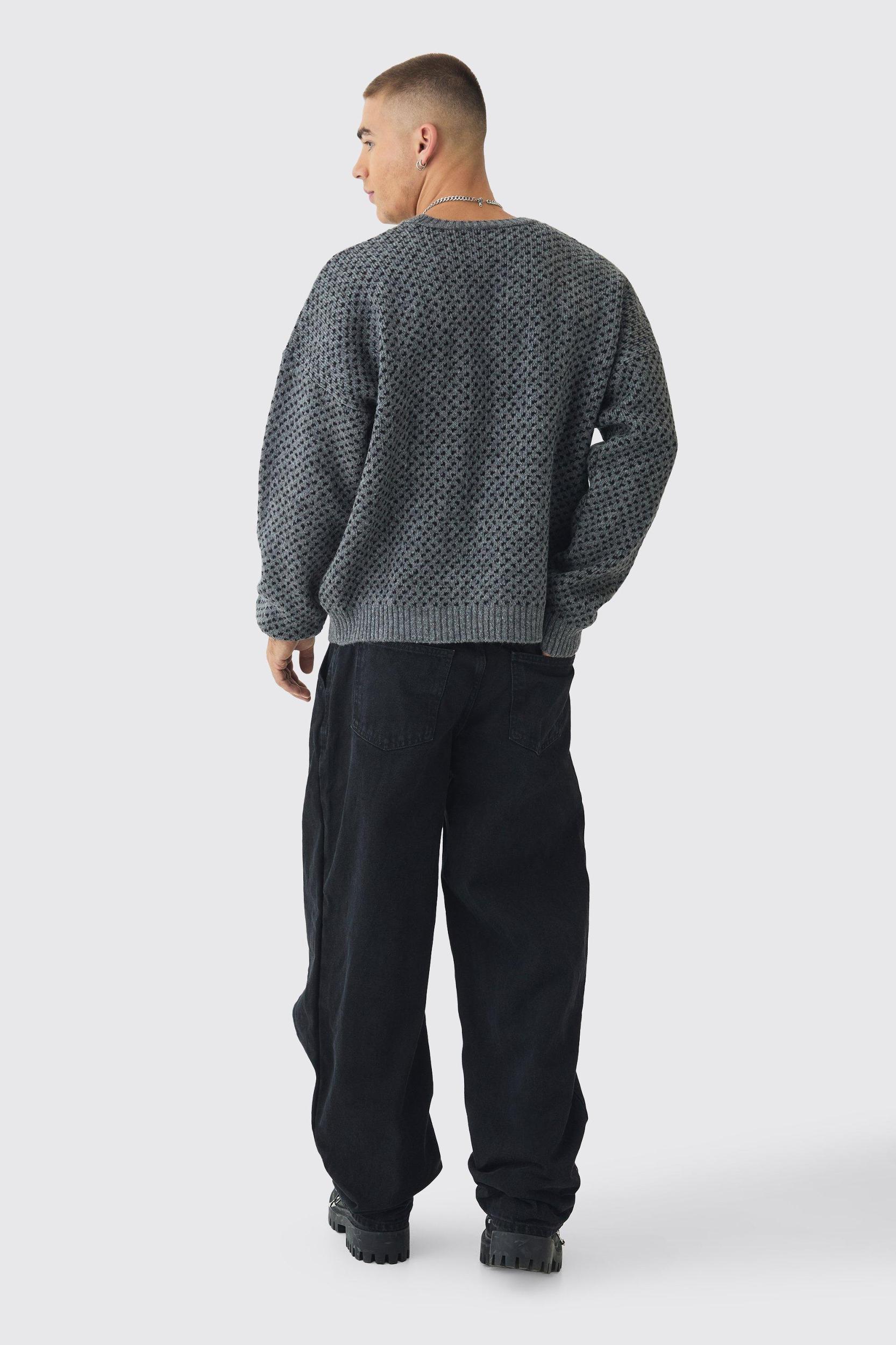 Oversized Boxy Brushed Face All Over Jacquard Sweater | boohooMAN USA Product Image