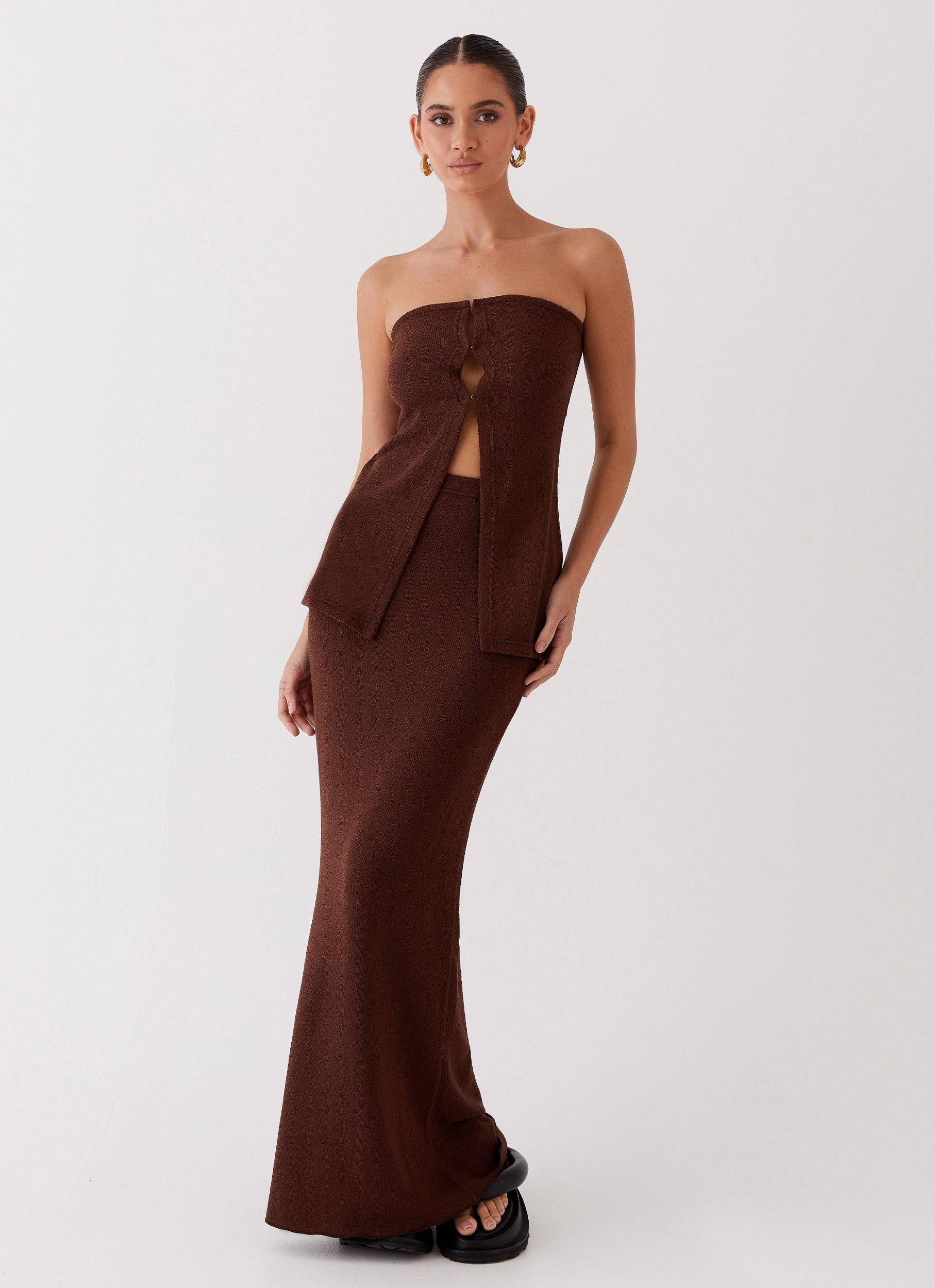Delicate Lady Knit Maxi Skirt - Chocolate Product Image