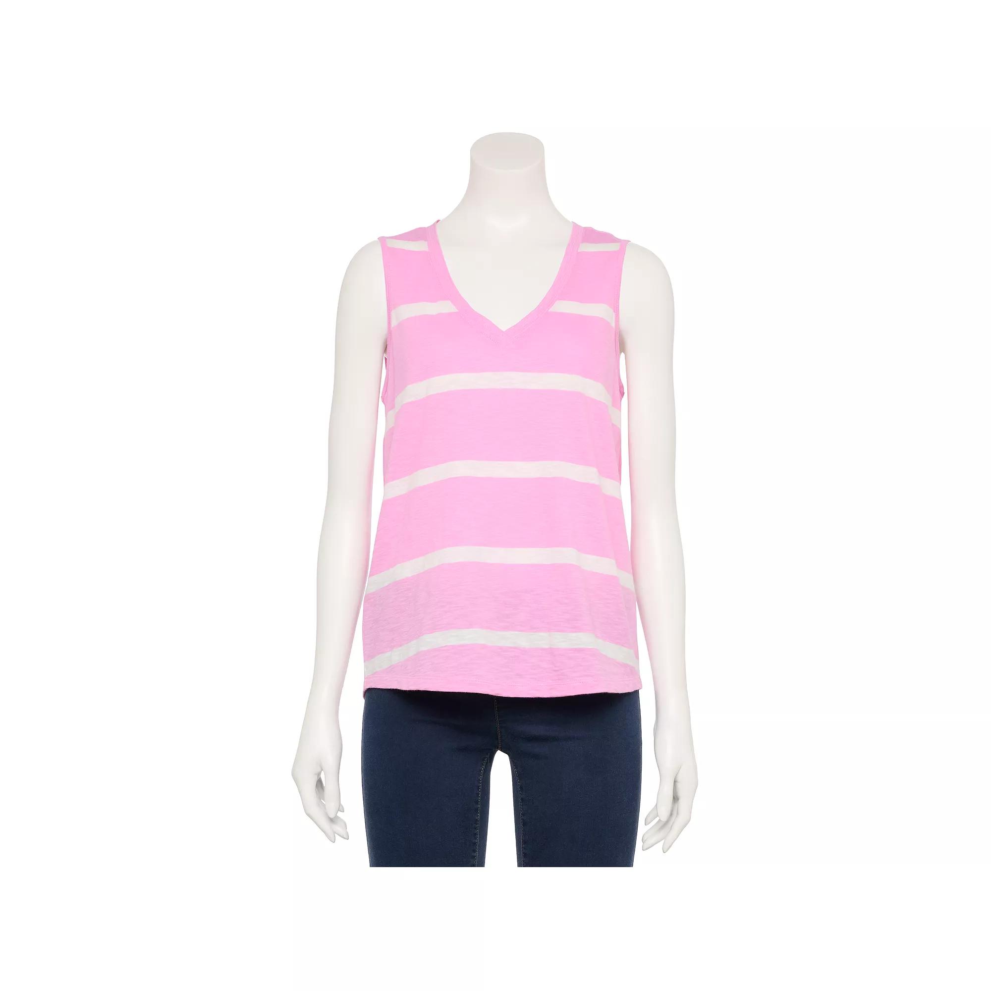 Women's Sonoma Goods For Life® Elevated V-Neck Tank Top, Size: XXL, Bright Pink Stripe Product Image