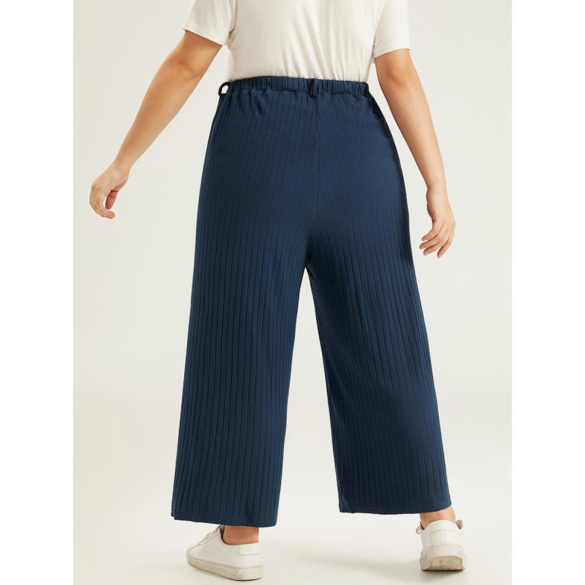 Plain Textured Wide Leg Sweatpants Indigo Plus Size Women Casual Dailywear Texture 26/4X Bloomchic Product Image