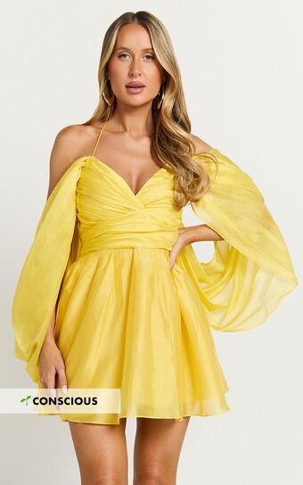 Amalie The Label - Thalia Sweetheart Off Shoulder Mini Dress in Yellow Product Image