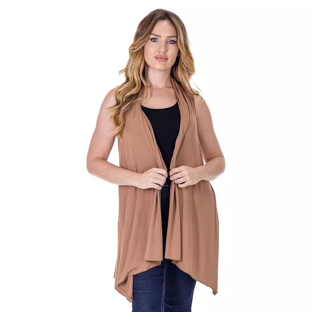 Women's 24Seven Comfort Apparel Draped Open Front Sleeveless Cardigan Vest,  Product Image