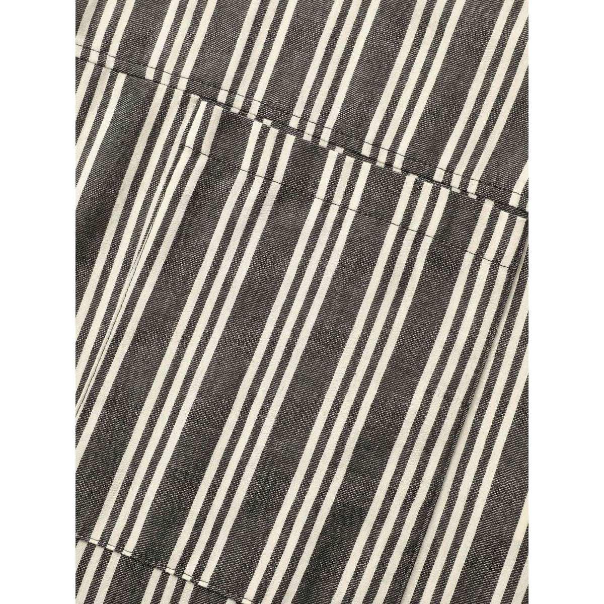 Plus Size Black Cotton Striped Patched Pocket Loose Jumpsuit Women Casual Sleeveless Non Everyday Loose Jumpsuits BloomChic 12/L Product Image