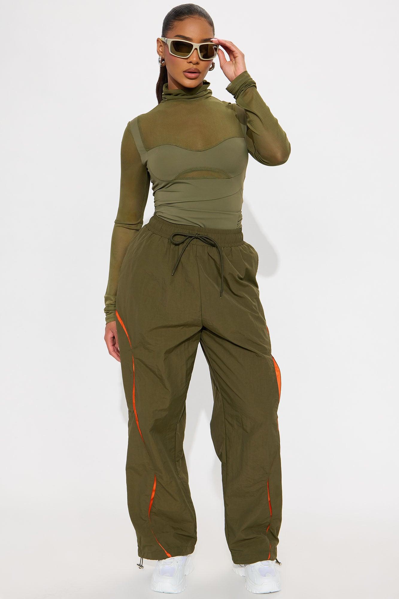 Nixie Ruched Mesh Bodysuit - Olive Female Product Image