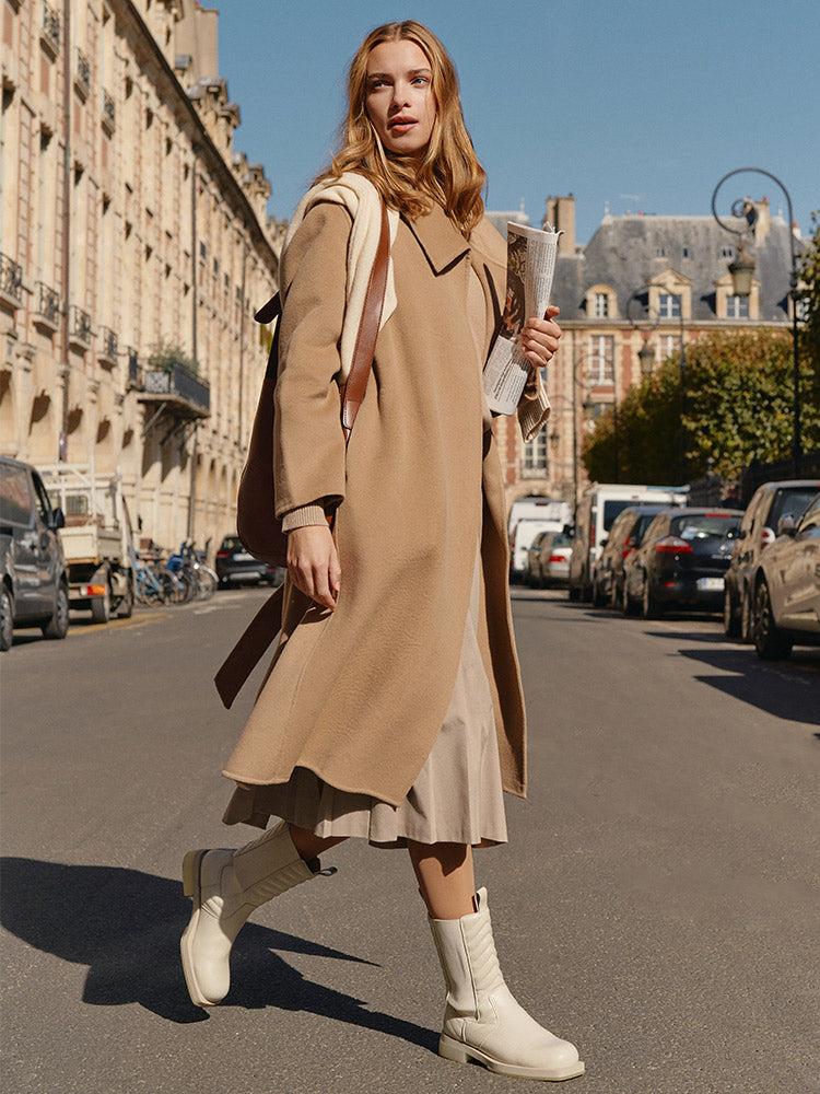 Double-Faced Wool And Silk-Blend Lapel Women Coat Product Image