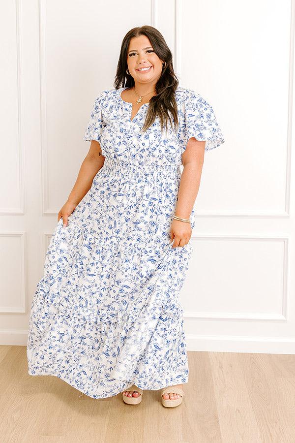 Polished Perfection Floral Maxi Dress in Royal Blue Curves Product Image