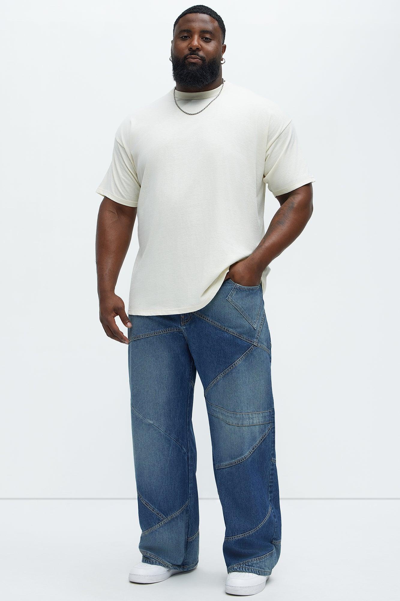 Tonal Patchwork Baggy Jeans - Medium Wash Product Image