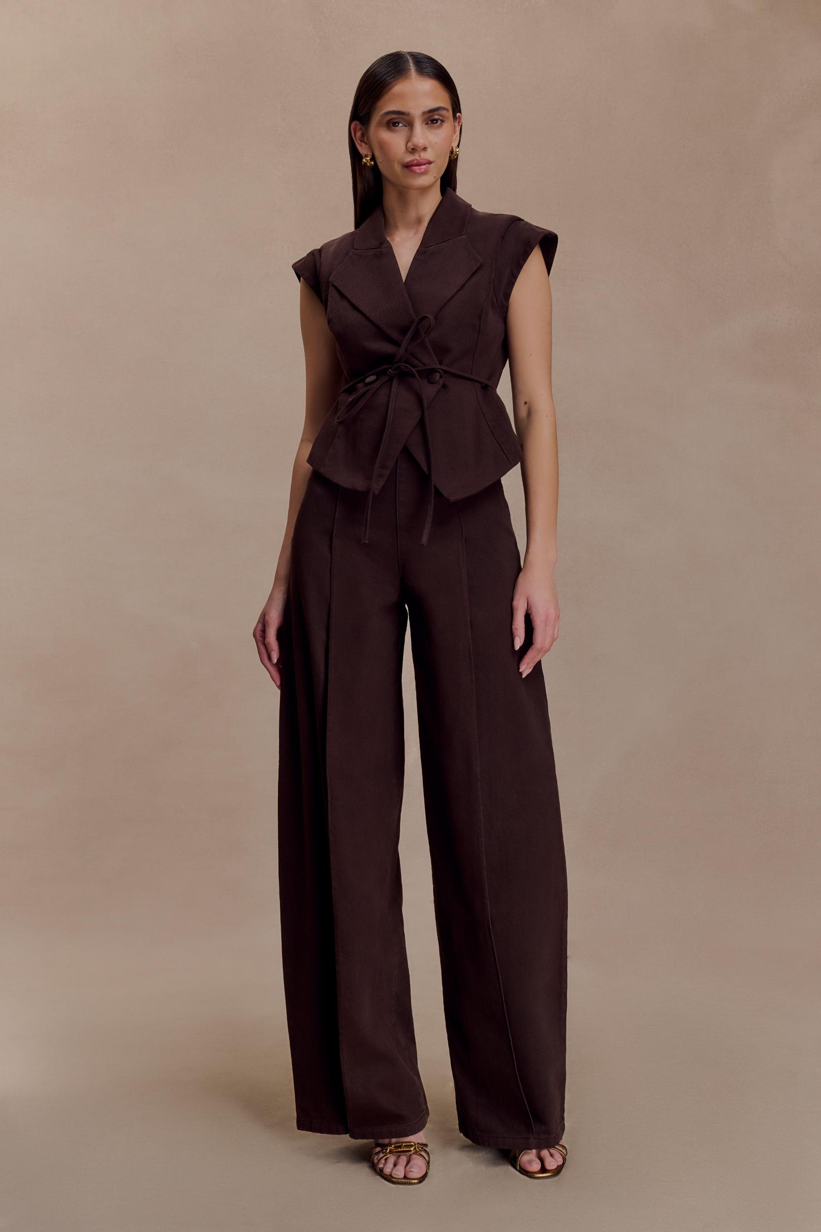 Charley Structured Tie Denim Top - Chocolate Female Product Image