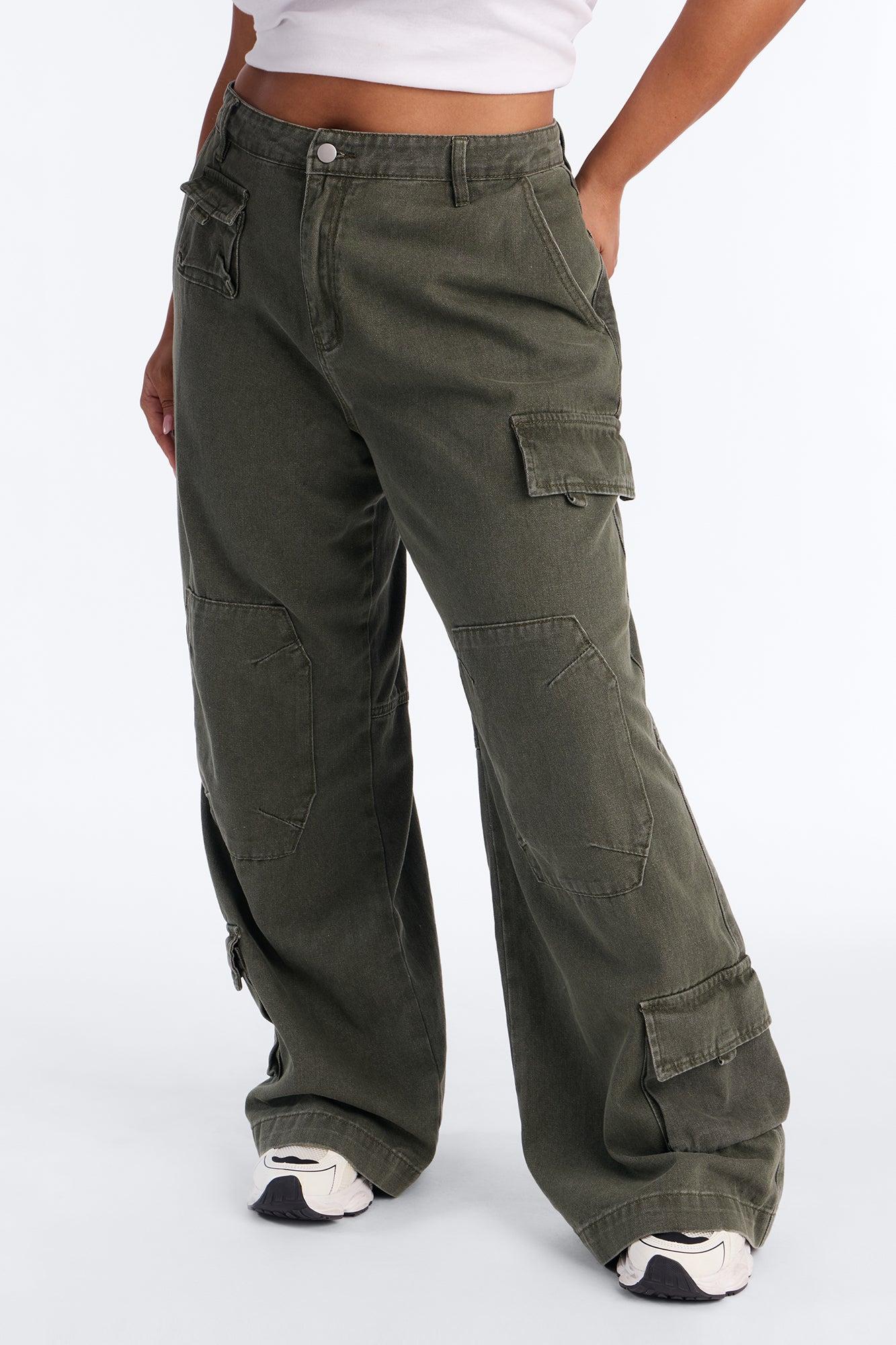Kendra High Rise Wide Leg Cargo Pant - Olive Female Product Image