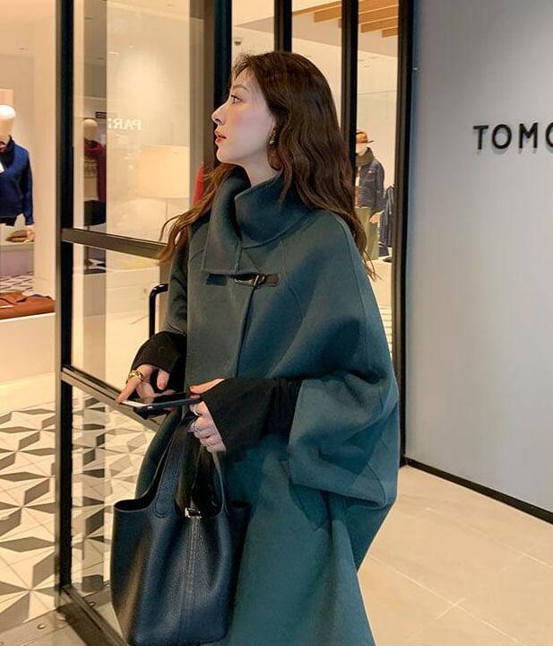 Stand Collar Plain Single Button Long Coat Product Image