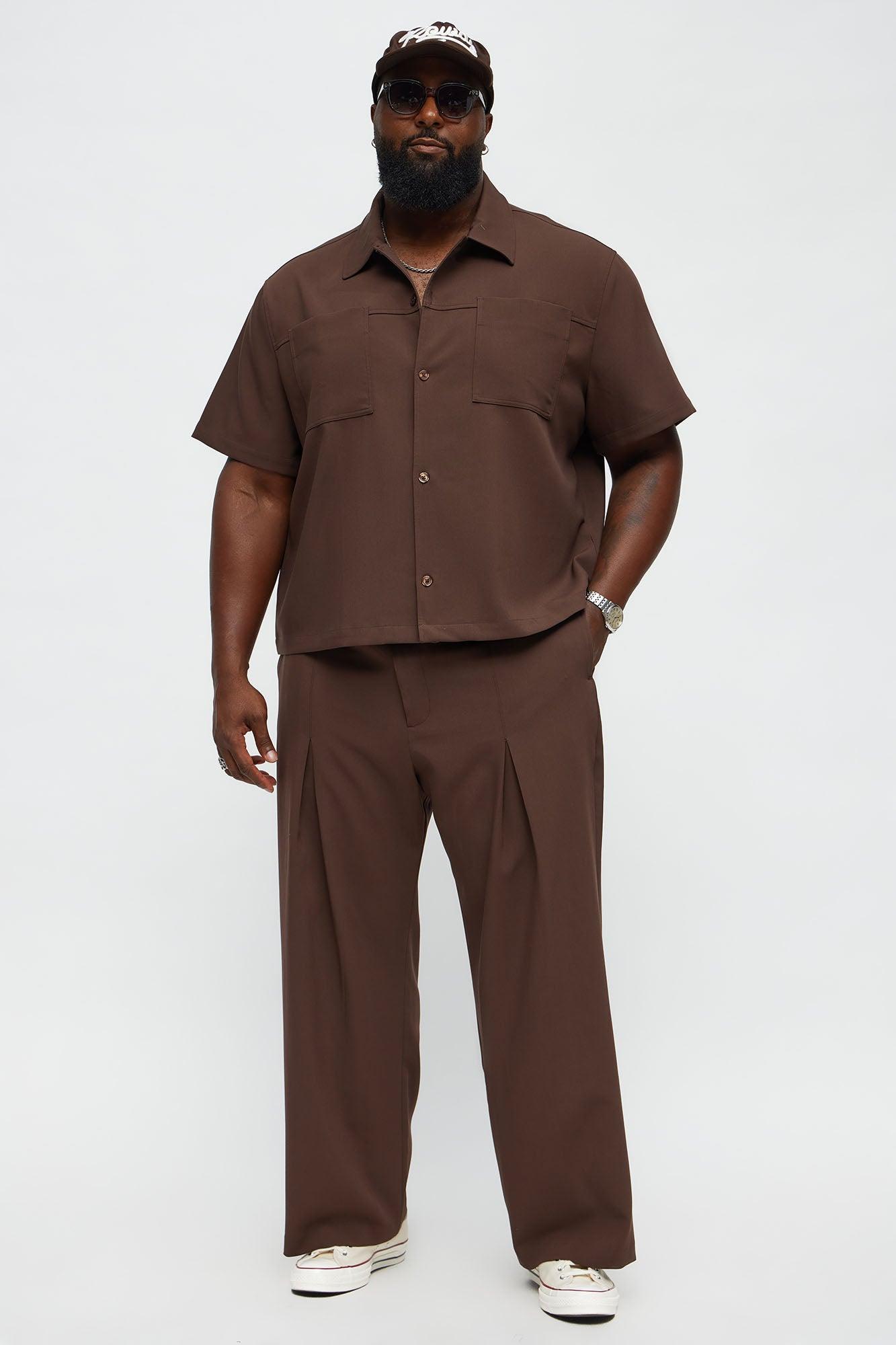 Cropped Ronan Weekender Button Up Shirt - Brown Male Product Image