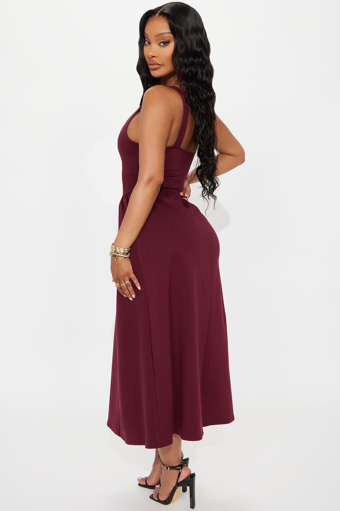 Phoebe Ruched Ponte Midi Dress - Burgundy Female Product Image