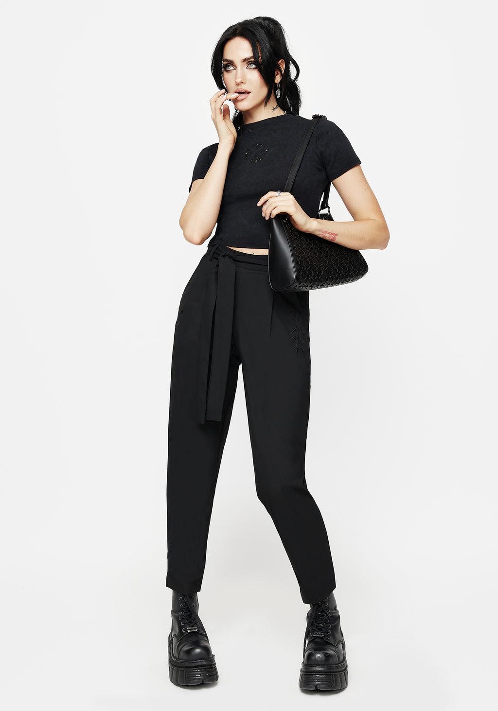 Hester Embroidered Tapered Trousers - Black Product Image