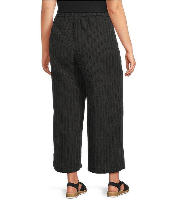 Eileen Fisher Plus Size Organic Cotton Blend Yarn-Dyed Stripe Elastic Waist Wide Crop Pants Product Image