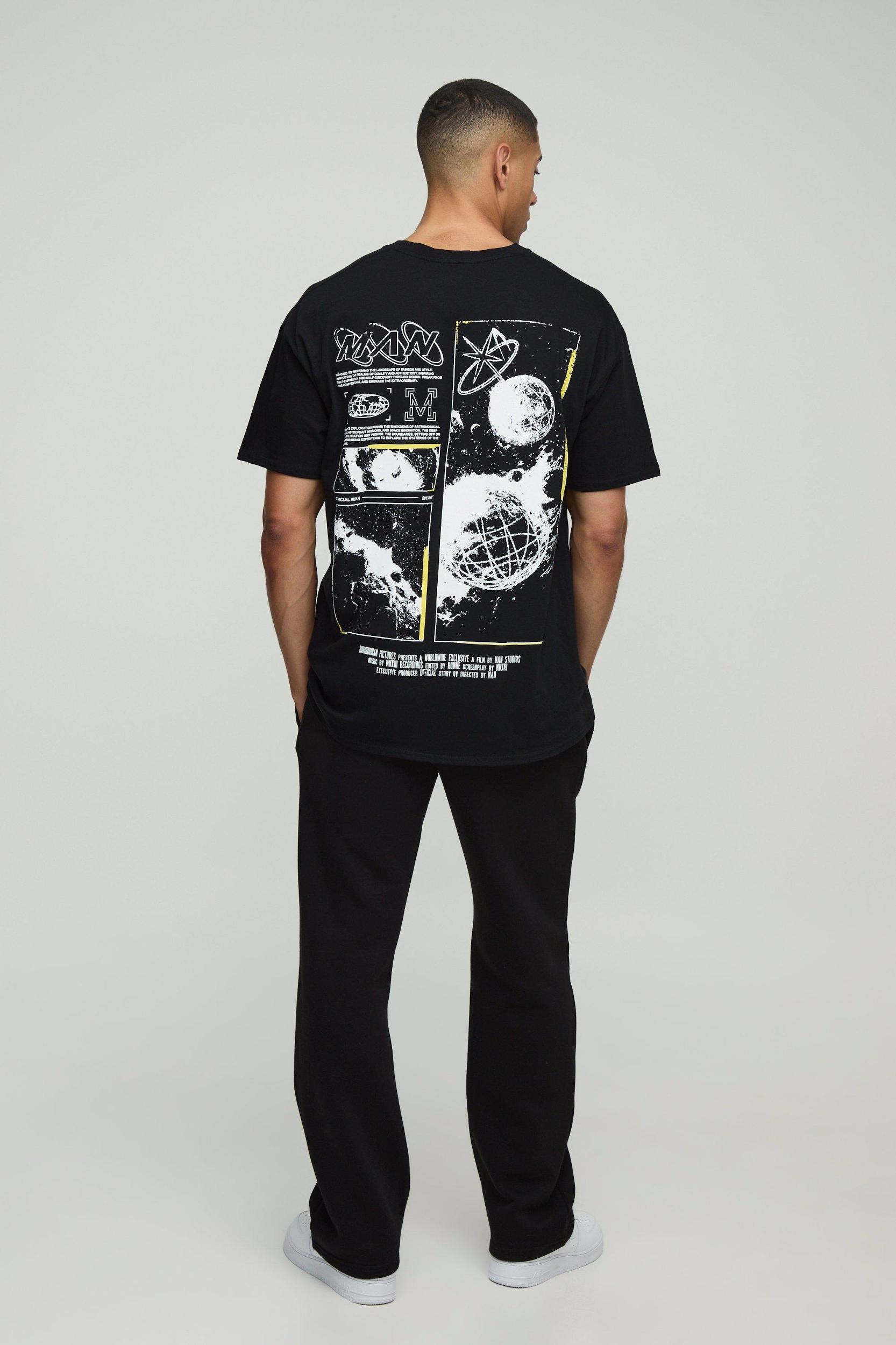 Black Oversized Space Graphic T Shirt | boohooMAN USA Product Image