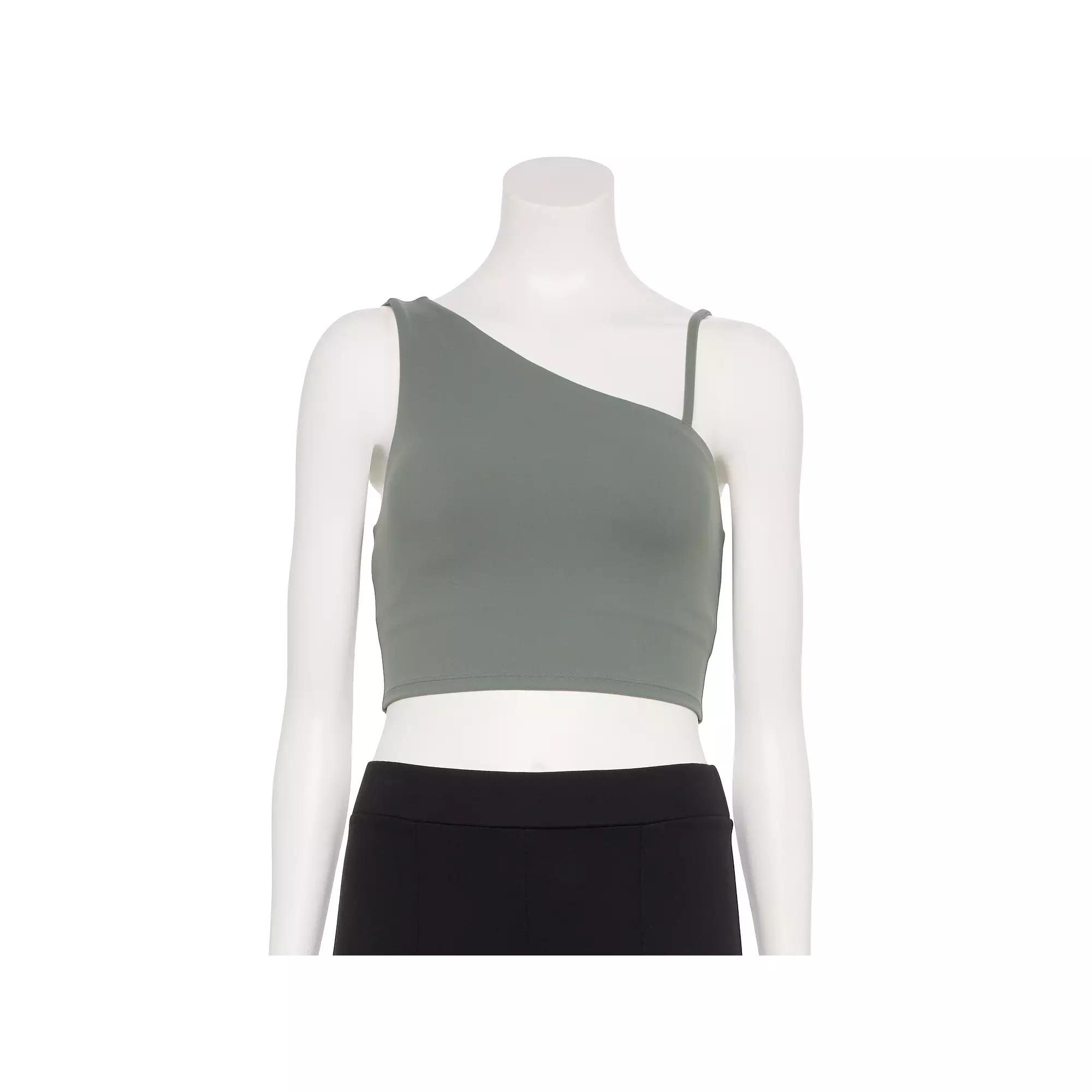 Women's FLX Affirmation One-Shoulder Crop Tank Top, Size: Large, Ashen Silver Product Image