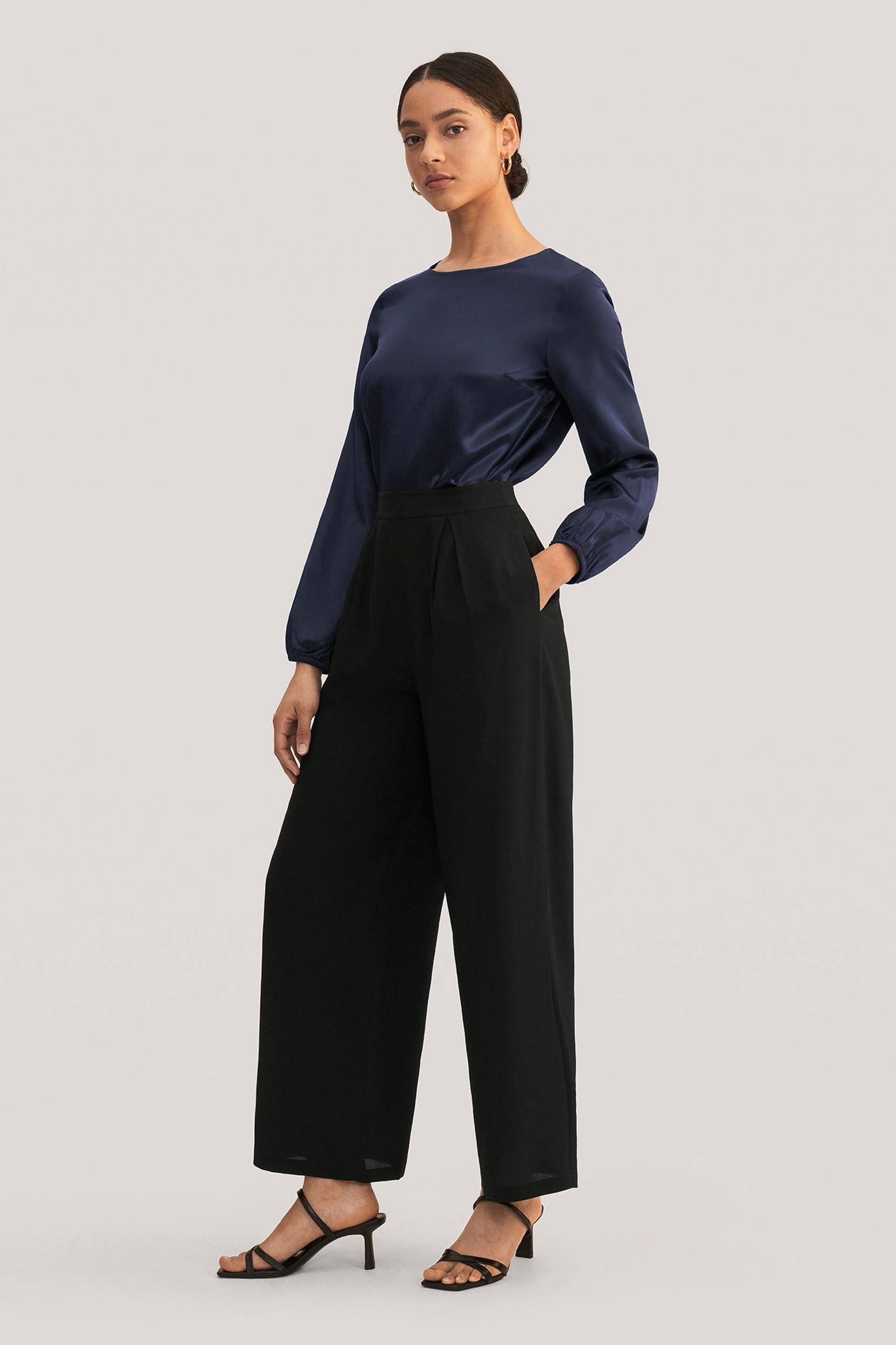 LILYSILK Womens Silk Slacks - Black Mulberry Silk - Wardrobe Must-Have Wide Leg Bottoms 10 Product Image