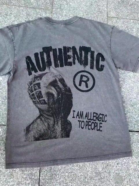 Vintage I Am Allergic To People Graphic Print Acid Wash T-shirt Product Image