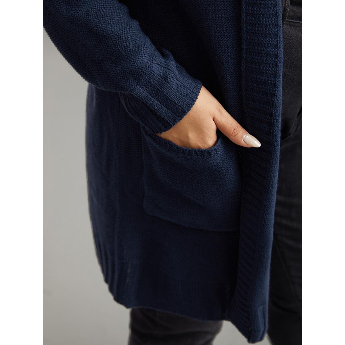 Plus Size Plain Texture Pocket Hooded Cardigan Aegean Women Casual Loose Long Sleeve Dailywear Cardigans BloomChic 10/M Product Image