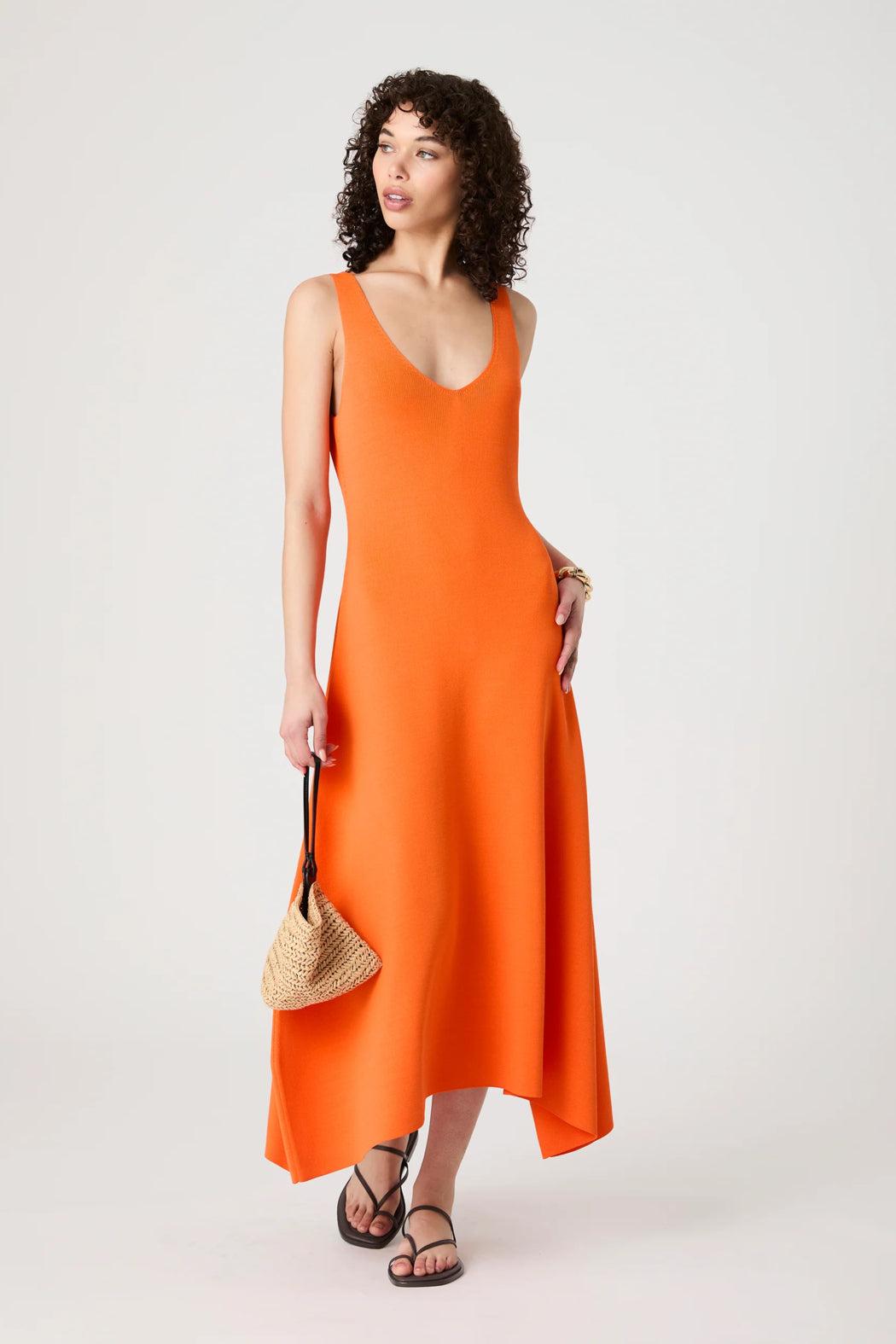 Fit & Flare Knit Midi Dress- Miami Orange Product Image