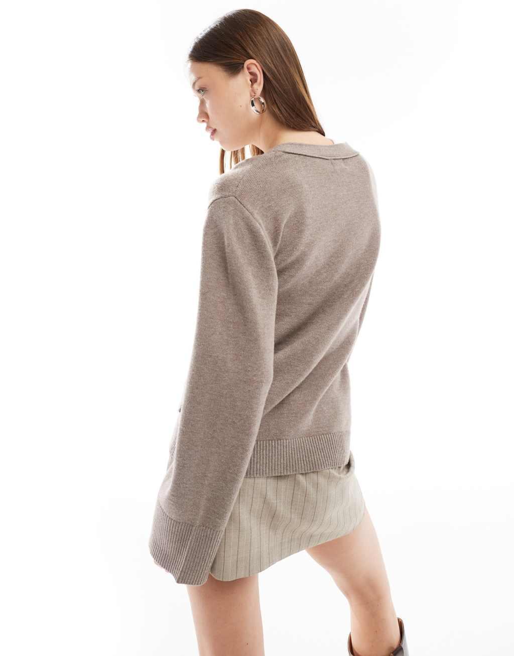 Cotton On v neck cardigan with pockets in mink brown Product Image