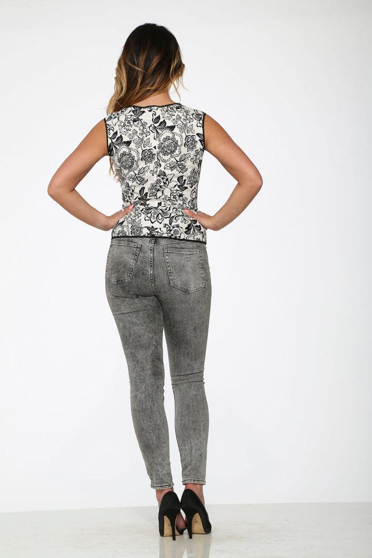 White & Black Floral Top Product Image