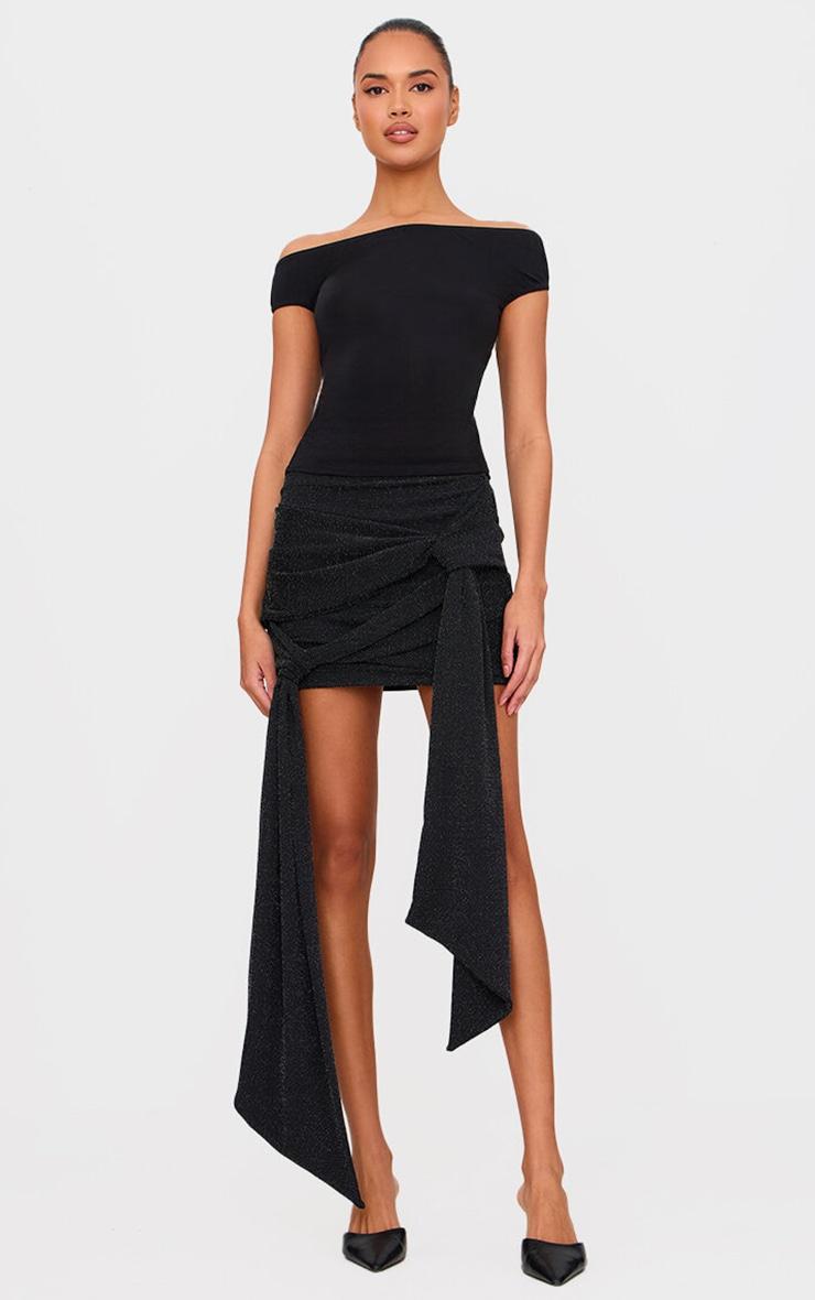 Black Glitter Lurex Double Knot Front Mini Skirt Product Image
