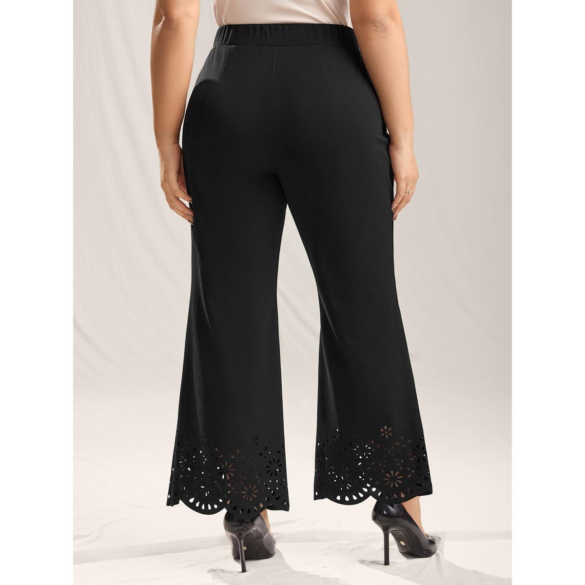 Plus Size Scalloped Laser Cut Bootcut Pants Women Black Elegant Bootcut Mid Rise Everyday-Elegant Pants BloomChic 28/5X Product Image
