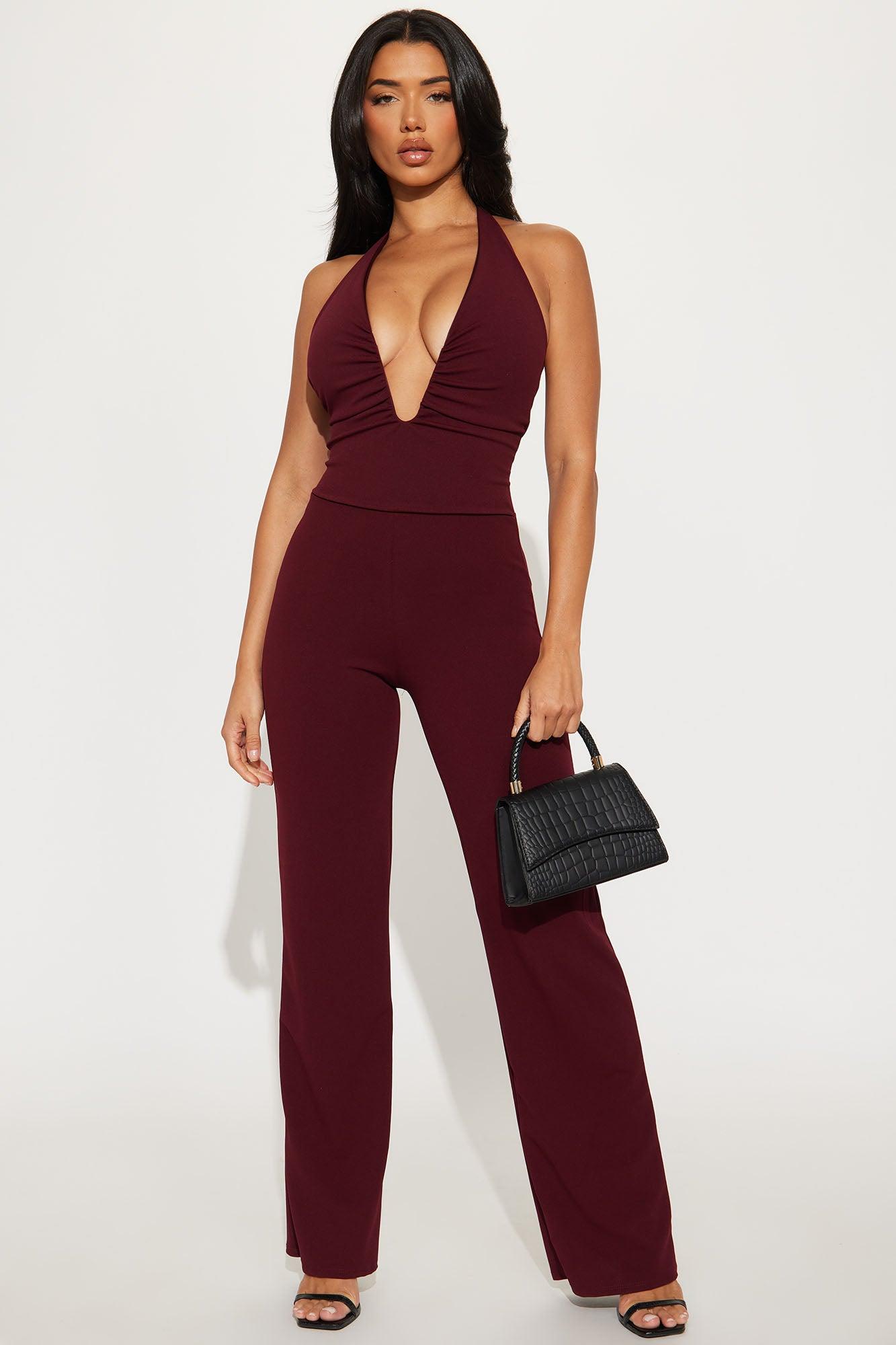 Pushing The Limit Jumpsuit - Burgundy Product Image