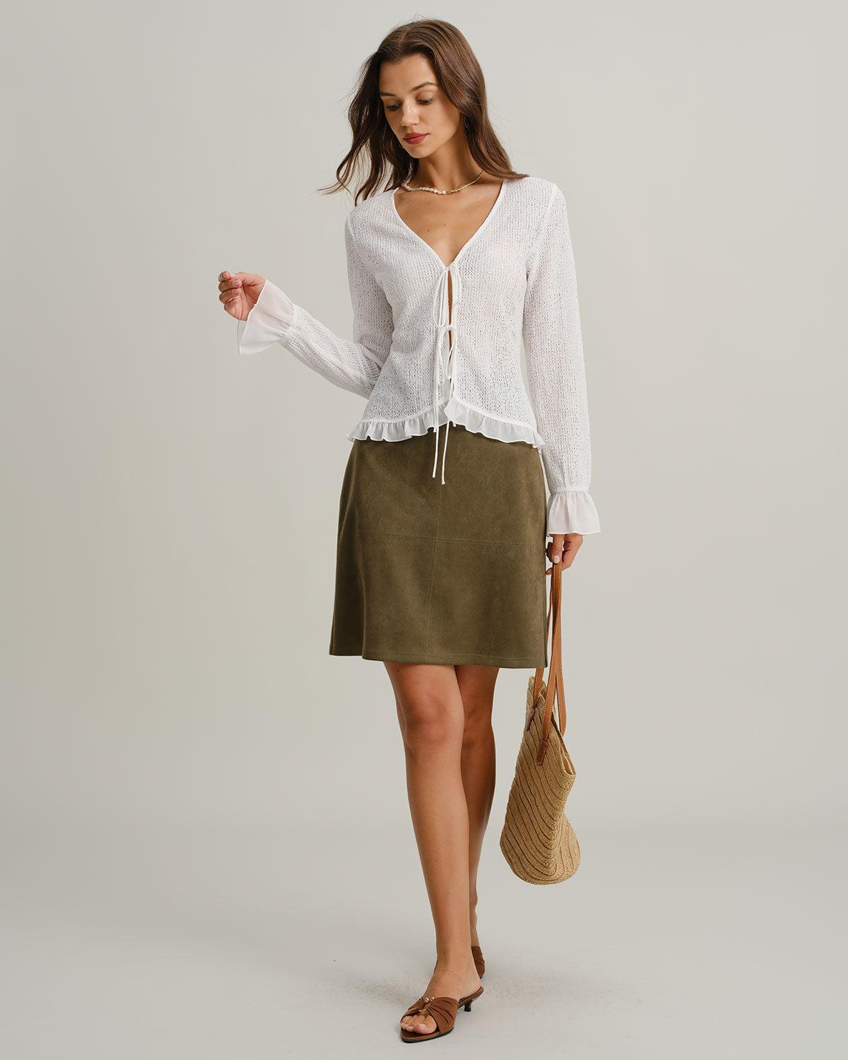 Green Suede Straight Mini Skirt Product Image