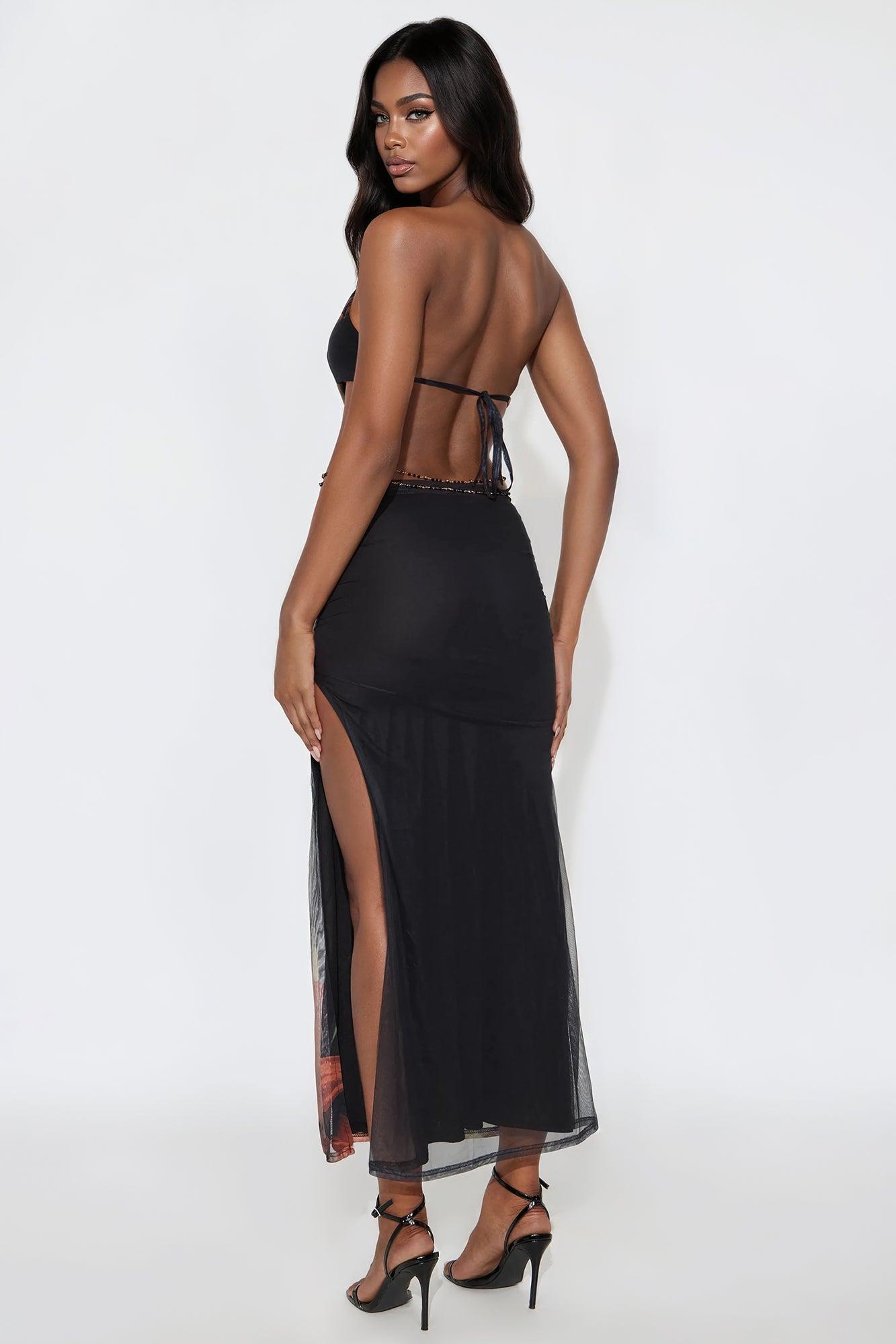 Ceairra Floral Mesh Seashell Maxi Dress - Black/combo Female Product Image