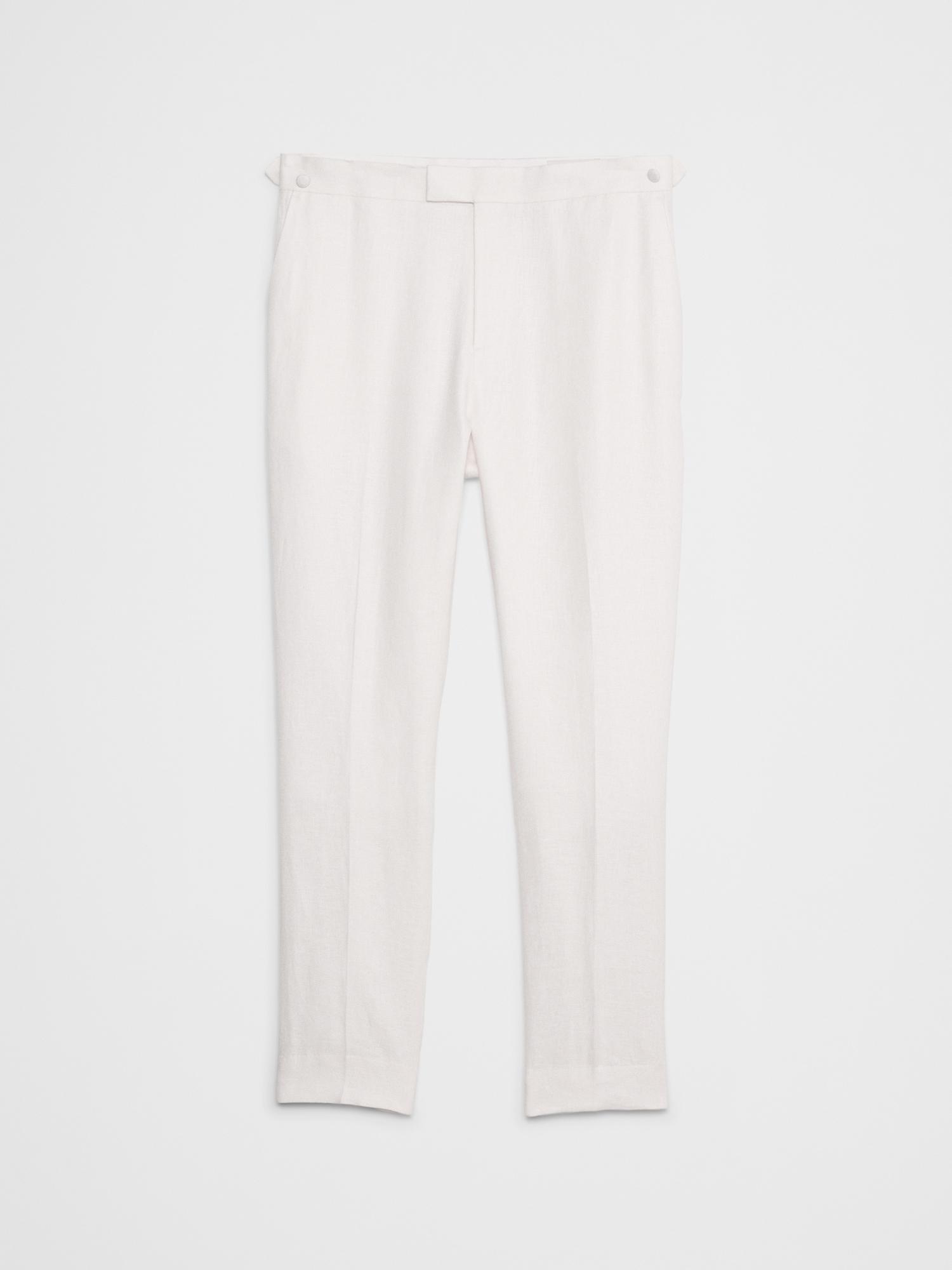 Tailored-Fit Linen White Tuxedo Pants Product Image