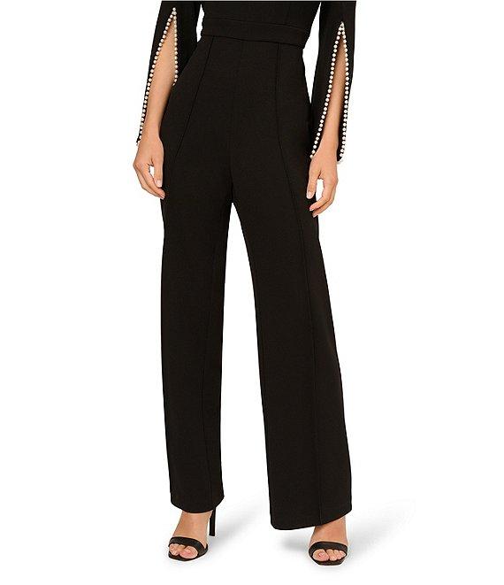 Adrianna Papell Crepe Spilt Sleeve Pearl Trim Jumpsuit Product Image